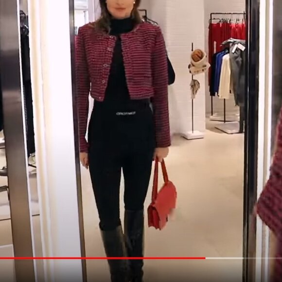 NEW Zara BLOGGER FAVE Tweed Cropped Blazer Jacket Dark Pink Size S Houndstooth - Picture 3 of 10